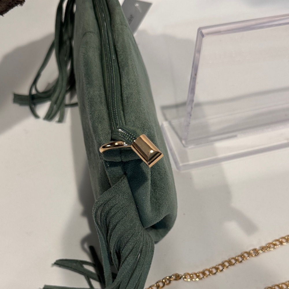 Faux Suede Fringe Crossbody Bag in Sage Green - Picture 12 of 15